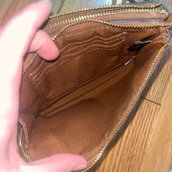 Coach Signature Wristlet Double Zip Brown Khaki Canvas Wallet - Picture 5 of 6